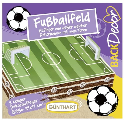 Günthart BackDecor Fußballfeld Aufleger mit zwei Toren aus feiner weicher Dekormasse süß, 2 teiliger Dekoraufleger für Motto Party, 1er Set (90 gr)