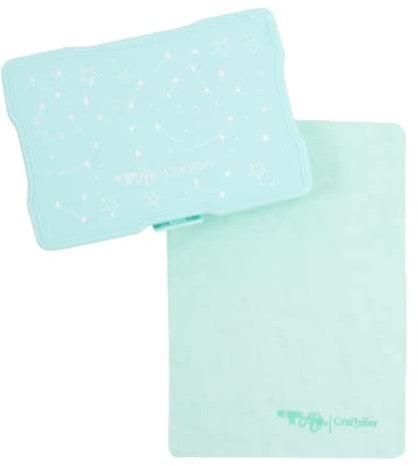 Craftelier - Mikrofaser-Stempelreinigertuch + Organisationsbox um Ihre Stempel in perfektem Zustand zu halten | Größe Cloth 20 x 14,5 cm und Box 17 x 12 x 3 x 3 cm - Farbe Mint mit Sternbildern