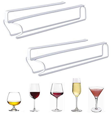 2 Pezzi Porta Bicchieri Vino Sospeso, Portabicchieri Porta Calici, Porta Bicchiere di Vino, Supporto per Calice, Usato in Bar, Mobile da Vino, Cucina (Bianco)