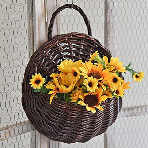 Demiawaking Vaso da Fiori da Appendere in Vimini Intrecciato Fatto a Mano Cesto per Fiori in Rattan Cesto per Piante in Vimini da Appendere al Muro Decorazione per Interni ed Esterni (Marrone scuro)
