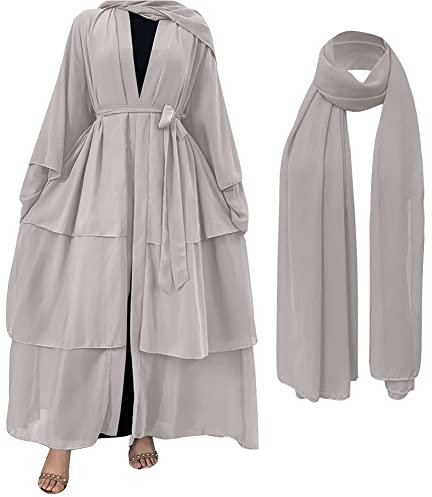 Muslimische Kleider Damen Arabische Islamische Kleidung Frauen Abaya Muslim Jilbab 2 Teilig Kaftan Khimar Hijab Kleid Islam Gebetskleidung Langarm Namaz Elbisesi Ramadan Lang Gebetskleid Grau S
