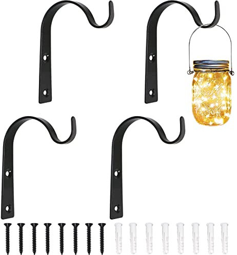 LOOGI Pflanzenhalterung Blumenampelhalter Eisen Wandhaken Blumenampel Wandhalter Haken 7,6cm zum Aufhängen von Pflanzer Vogelhäuschen Laterne Windspiele Wandleuchter - 4 Stücke Schwarz