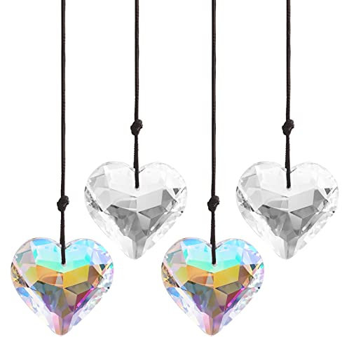 Sonnenfänger Kristall,Forreen 4 Stück Kristalle Deko Anhänger Transparent Bunte Herz Prismen Anhänger Exquisit Kristall Regenbogen für Zuhause Büro Garten Dekoration,2 Farben