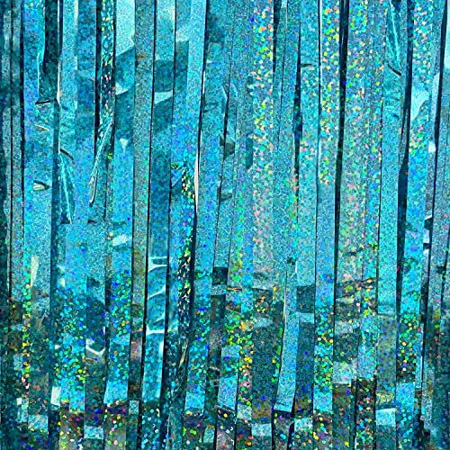 Oblique Unique® Lametta Vorhang 99x200 cm Blau Deko für Weihnachten Weihnachtsbaum Silvester Geburtstag Party Feier Fasching Karneval Dekoration