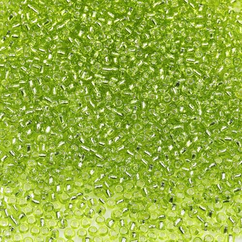 Bala&Fillic 8/0 Rocailles Perlen transparent Silber gefüttert 3600 Stück 100 Gramm,Hellgrün Farben 3mm Glasperlen zum Auffädeln für Schmuckherstellung (Hellgrün)