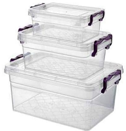 Best House 3 PCS Clear Plastic Storage Box with Lids Use for Home, office, Kitchen, Toys and Goods (300 ml + 600 ml + 1.25 Litres)