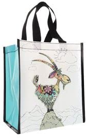 KIUB Einkaufstasche aus recyceltem Material – Motiv Bouquetin auf der Spitze seines Berges – Format 30 x 26 cm mit einer Dicke von 16 cm, weiß, S