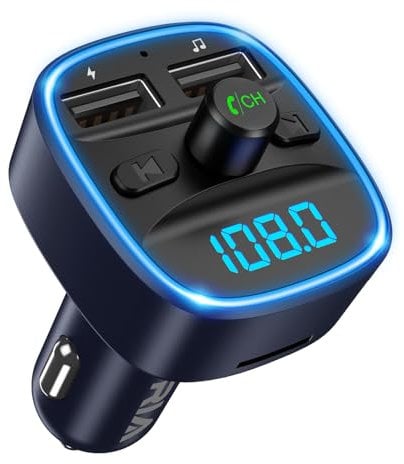 ORIA Bluetooth FM Transmitter, Auto Bluetooth 5.3 Adapter mit 2 USB Aufladung, Freisprechen KFZ Radio Adapter, LED Display Freisprechen Car Kit, Unterstützt TF Karte & USB-Stick - Blau