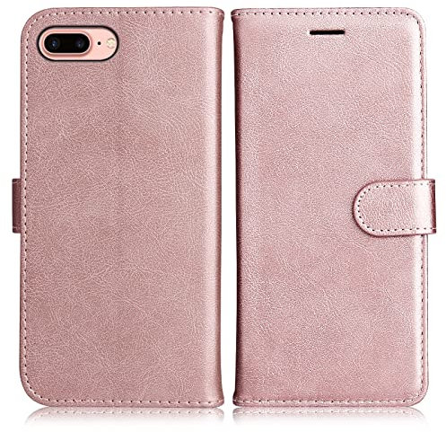 DENDICO Coque pour iPhone 8 Plus/iPhone 7 Plus, PU en Cuir Coque Portefeuille Étui Housse, Design Classique TPU Coque pour iPhone 8 Plus/iPhone 7 Plus, Rose