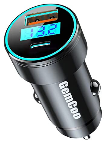 Zigarettenanzünder USB Auto Ladegerät QC3.0 Kfz 45W USB Metal Schnellladung Dual QC 3.0 Stromspannung Anzeige KFZ Ladegerät Adapter Con mit LED Voltmeter (USB+Type-C)