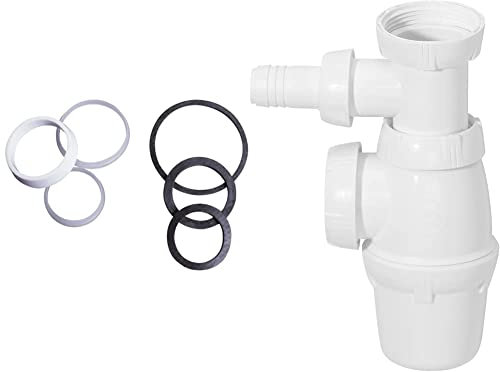 Wirquin 39370003 Assortiment de Joint de Siphon, Blanc et Noir & SP3223 Siphon d'évier, blanc