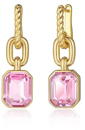 MESOVOR Kristall Tropfen Ohrringe, 18 Karat Vergoldete Creolen | Smaragd Grün Schwarz Ohrringe Schmuck Geschenk für Mutter Frau (Rosa)