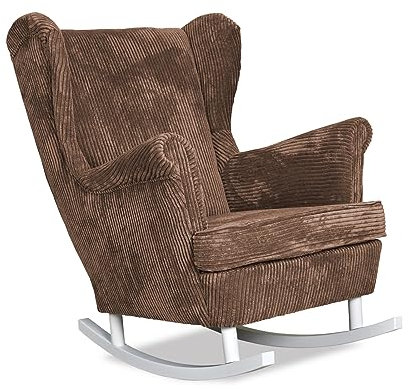 Family Meble Schaukelsessel Cord, Modell Bonito, Skandinavisch, Relaxsessel aus Webstoff, Loungesessel, Ohrensessel, Bequemer Sessel, Für Wohnzimmer, Esszimmer, Schlafzimmer, Büro, Braun