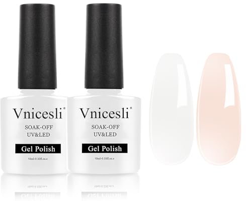 Vnicesli 2 Farben UV Nagellack Milchig Weiß und Nude Set, Gel Nagellack UV Soak Off Shellac Manicure Gel Lacquer Varnish 10mlx2