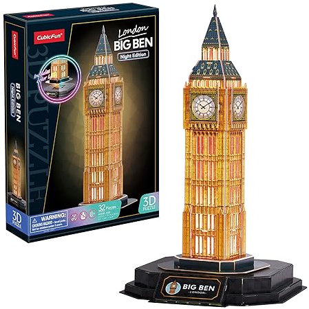 3D Puzzle - Big Ben LED | 3D Puzzle Kinder Ab 8 | 3D Puzzles Erwachsene | Geschenk Für Kinder | Modellbausatz Erwachsene | 32 Teilen
