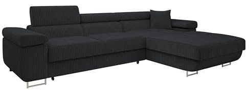 Mirjan24 Ecksofa Torezio Mini Cord mit Bettkasten, Einstellbare Kopfstützen, Bequeme Polsterung, Eckcouch mit Schlaffunktion für Wohnzimmer, L-Form Couch (Poso 135, Seite: Rechts)