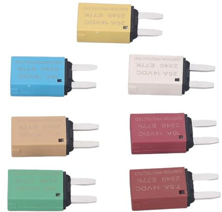 Standard Kfz Sicherungen Set, 7-teiliges Set Automatischer Reset-Leistungsschalter, 5A, 7,5 A, 10 A, 15 A, 20 A, 25 A, 30 A, ATC ATO-Flachsicherung Leitungsschutzschalter