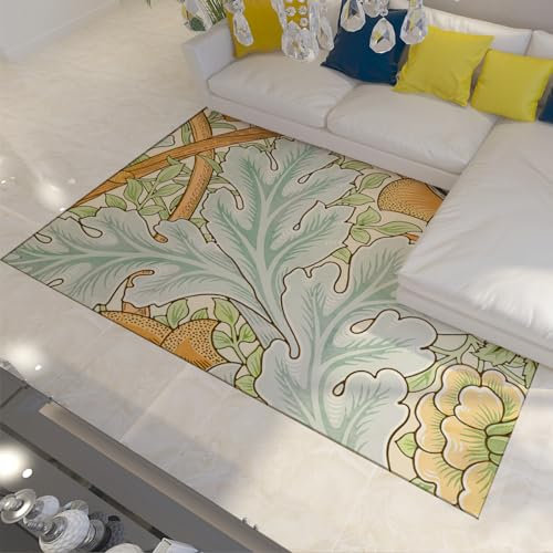 HOBBOY Moderner Blumenbereich Teppich William Morris Pflanzen Blätter Teppich Waschbare Teppiche Innen-Außen-Matte für Wohnzimmer Esszimmer Schlafzimmer 180 x 300 cm