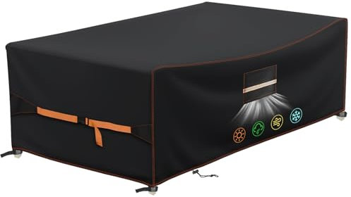 QLSXLB Housse Salon De Jardin Exterieur, 420D Tissu Oxford Housses de Meubles de Jardin 220x110x70cm, Bache De Table Protection vec Grilles D'aération Imperméables, Anti-UV, Résistance au Vent