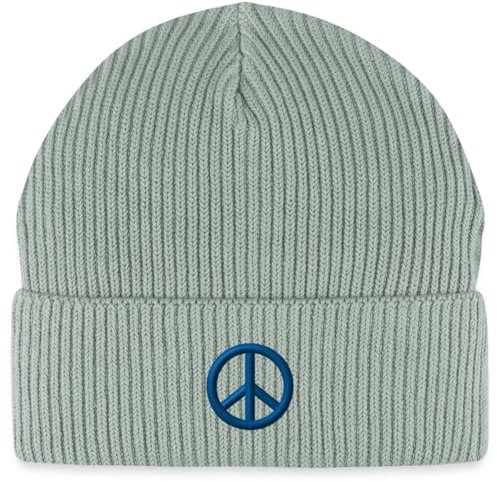 Spreadshirt Peace Zeichen Stickerei Bio Fisherman Beanie Mütze, One Size, Helles Graugrün