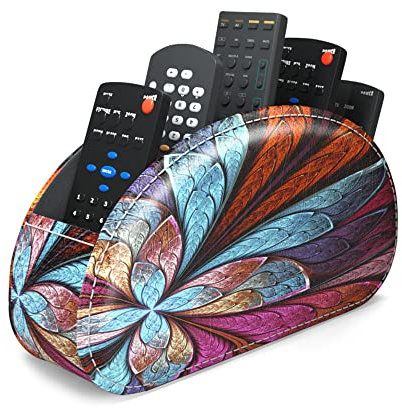 Czzmy Support de télécommande en cuir PU avec 5 compartimentsen cuir PU,multifonction boîte de rangement pour télécommandes TV,crayons,fournitures de bureau,pinceaux de maquillage(1-Fleurs fractales)