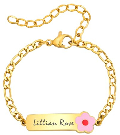 Kinder Mädchen Armband mit Gravur Namen - Personalisierte Cartoon ID Armbänder für Kleinkind, Baby Armband mit Namen, Personalisiert Armkette Geschenk für Jungen Mädchen Geburtstag Einschulung