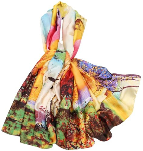 FAIRYGATE Seidenschal Damen Elegant Schal Groß 180 x 90 cm mit Bunten Prints Schals Halstuch Tuch für Frauen Kopftuch Halstuch Tücher Stola Seidentuch Haare 82023