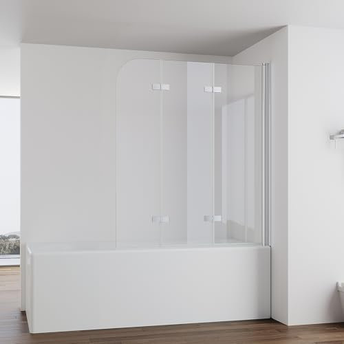 IMPTS 140x140cm Duschwand für Badewanne 3 teilig, Badewanne Glaswand Faltwand Duschtrennwand Faltbar Badewannenaufsatz Duschglaswand mit 6mm Nano Sicherheitsglas