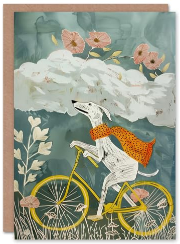 Artery8 Greyhound Riding Bicycle Through Field Dog Lover Blank For Him Or Her Art Birthday Card