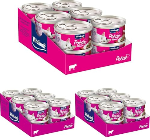 Vitakraft Poésie Mousse, Katzenfutter nass, mit Rindfleisch, ernährungsphysiologisch abgestimmt, ohne Zusatz von Zucker (12x 85g) (Packung mit 3)