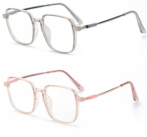AOOLIA Blaulichtfilter Brille für Damen Herren Metal Frame Anti-Blaulicht Brillen Computer Gaming Ohne Stärke Brille (Grau-Rosa)