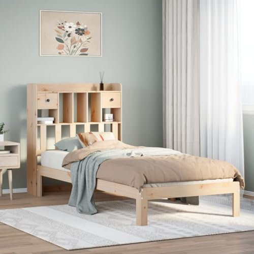 Iiaky Massivholzbett mit Regal ohne Matratze Bed Frame Bett Mit Regal Bettgestell Holzbett Bettrahmen 90x200 cm Kiefer // 3322595