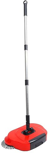Ciieeo 360° Rotating Floor Sweeper Broom and Dustpan Hand Push Mop Non-electric Suitable for Hard Floors (red)