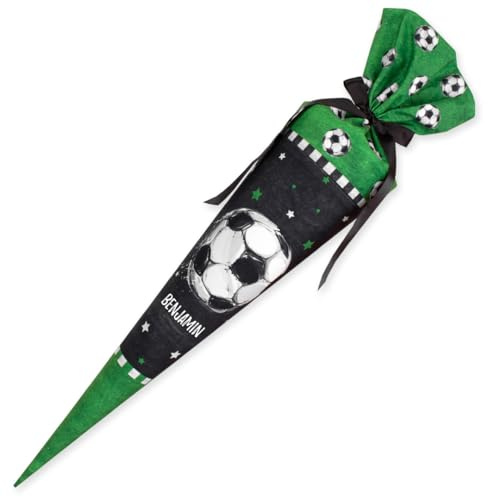 Schultüte aus Stoff Kuschel Velvet individualisierbar mit Wunschname personalisierbar 70 cm 85 cm - Jungs (70 cm, Fußball)