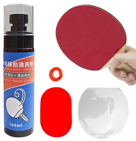 Table Tennis Rubber Cleaning Kit | Spray Cleaner Solution for Racket,Cleaning Supplies with Sponge & Protective Film, Eliminate Dirt, Dust & Oil, Restore Tackiness