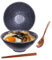 Ceraozmus 40 OZ Ceramic Ramen Bowls, 8 in Large Japanese Noodle Soup Bowl, Match Chopsticks and Spoons, Suitable for Pho, Udon Asian Noodles (Black Color)
