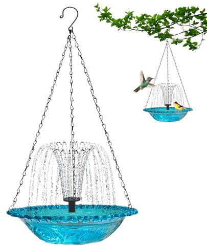 Bassin À Oiseaux,Fontaine Solaire pour Oiseaux - Abreuvoir Décoratif Suspendu pour Colibris Et Jardin Extérieur Patio