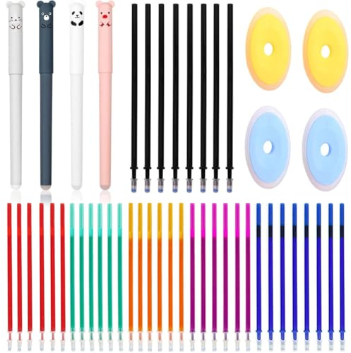 CYGMRFH Penne cancellabili Orso, Set di Penne Cancellabili Design Orso, 12 Penne Termocancellabili + 4 Gomme da Cancella - Per Scuola, Ufficio & Creatività Wischfeste Tinte