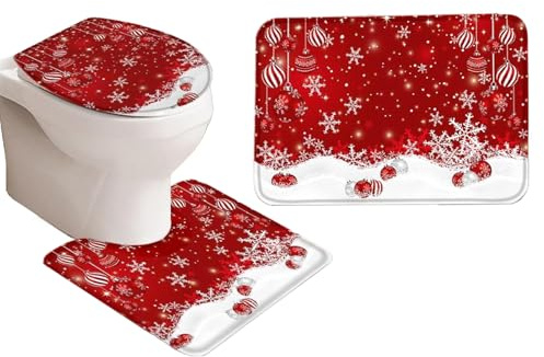 Weihnachts Toiletten Deko - WC-Sitzbezug Badezimmer-Vorleger - Festliche Bodendeko rutschfeste Matte Cartoon Design für Zuhause Studentenwohnheim Hotel Apartment Mietwohnung und Haus
