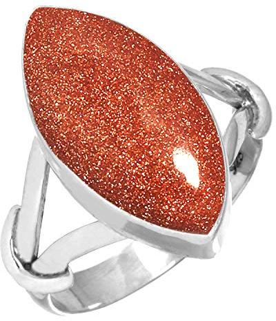 Jeweloporium Bague en argent sterling 925 avec pierre de soleil marron et or, taille 67,5, pour femme, bijou artisanal en pierre marquise