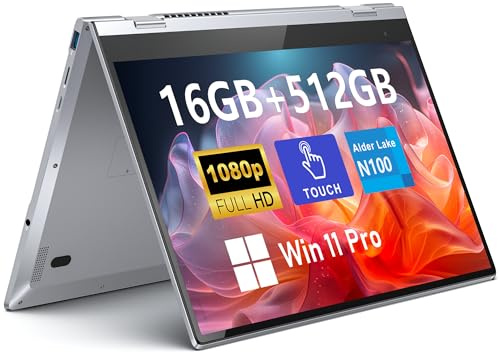FUNYET 14 Pouces Yoga Portable 2 en 1, processeur N100 16 Go de RAM 512 Go SSD Win 11 PC Portable, PC Portable Clavier Bluetooth rétroéclairé et déverrouillage par Empreinte Digitale Notebook
