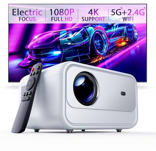 Shynova Beamer WiFi 1080P Full HD – Heimkino-Projektor, kompatibel mit 4 K, elektrischer Fokus durch Fernbedienung, 28 % Zoom zur Anpassung des Bildes
