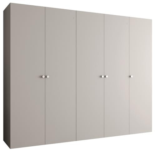 MEBLE KRYSPOL - Kleiderschrank - Garderobenschrank - 250 cm x 202 x 52 cm - Schrank mit Kleiderstange, 5 Türen - für Schlafzimmer, Flur - Parma, Kaschmir, Griff Silber