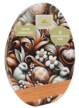 Lauenstein Confiserie Osterei Pralinen, 10 handgefertigte Gourmet Eier Pralinen ohne Alkohol in einer Präsentdose zum Verschenken mit 6 verschiedenen Pralinensorten