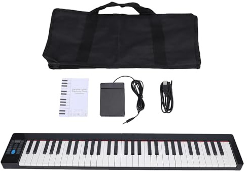 Eujgoov 61 Key Folding Keyboard Piano Portable Electric Piano with Sustain Pedal 128 Tones 128 Rhythms MIDI BT Connection for Beginners and Musicians