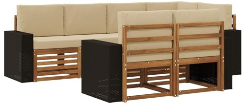 vidaXL Ecksofa Set mit Kissen 7 pcs Natur und Beige, Garten, modernes Ecksofa, gemütliche Lounge für Terrasse, schicke Möbel und entspannte Sitzgelegenheit