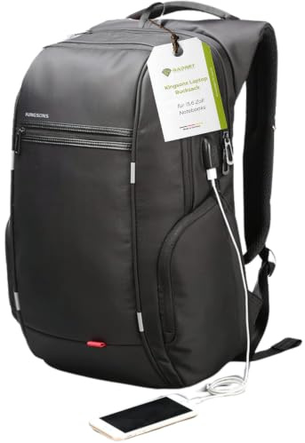 Zaino porta pc e zaino con usb nero idrorepellente per laptop ed uso daily | Capiente zaino 15.6 pollici da 30L per pioggia leggera, dotato di spallacci ergonomici e porta esterna usb per la ricarica