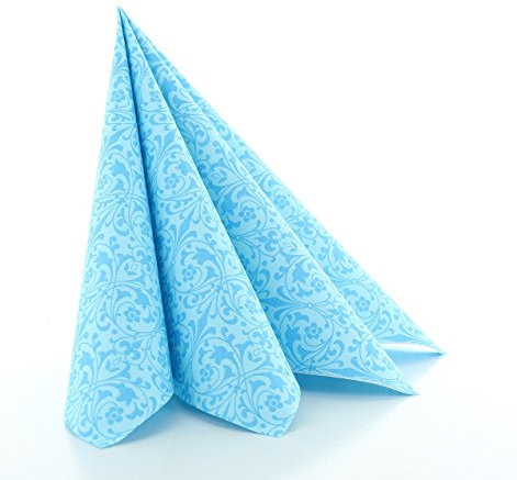 Sovie HORECA Linclass® Airlaid Serviette, 40 x 40cm, stoffähnlich edel elegant, Jugendstil-Ornamentik, Ideal für Hochzeit Jubiläen und Geburtstage, 50 Stück - JANET in Aquablau