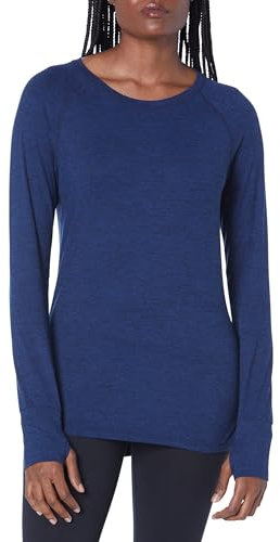 Amazon Essentials Women's Brushed Tech Stretch Long-Sleeve Crewneck Shirt (Available in Plus Size), Navy Space Dye, L