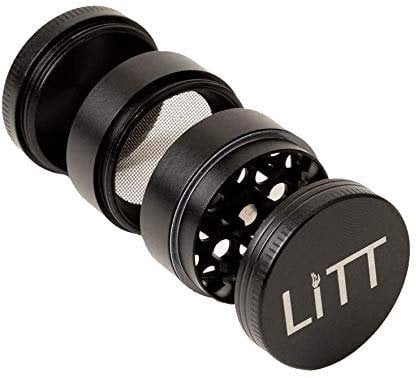 LiTT 4 Piece Mini Grinder - Black Aluminium Grinder with Curved Teeth, Magnetic Top Lid, Kitchen Storage Accessories